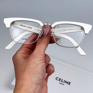 Celine CL50026U 017 Eyeglasses Matte Palladium White Geometric Women